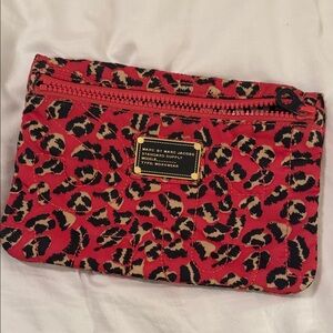 Marc By Marc Jacobs Pink and Black Leopard Print Clutch Makeup Bag Nylon